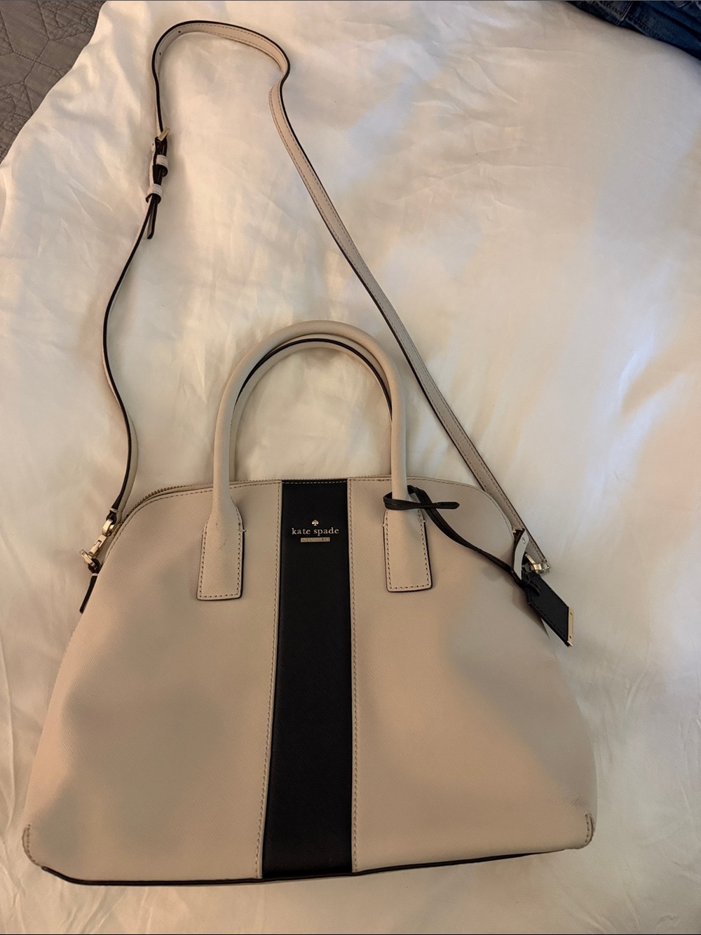 kate spade New York Beige and Black Leather Dome Satchel